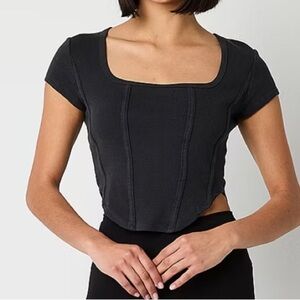 Arizona Womens Juniors Square Neck Short Sleeve Black, Size XL New With …